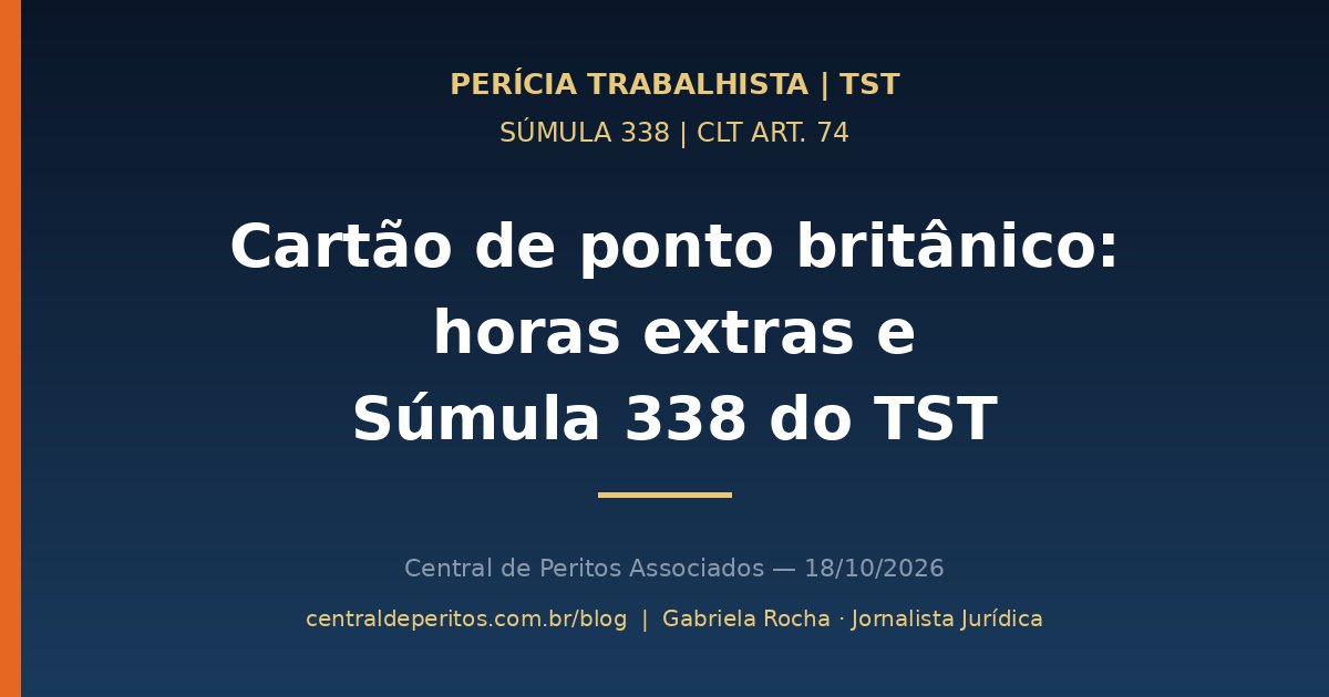 Capa: cartão de ponto britânico com horários uniformes, Súmula 338 do TST e ônus da prova das horas extras