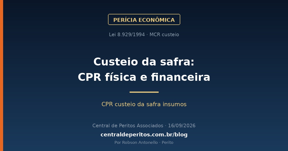 Custeio da safra: CPR física e financeira