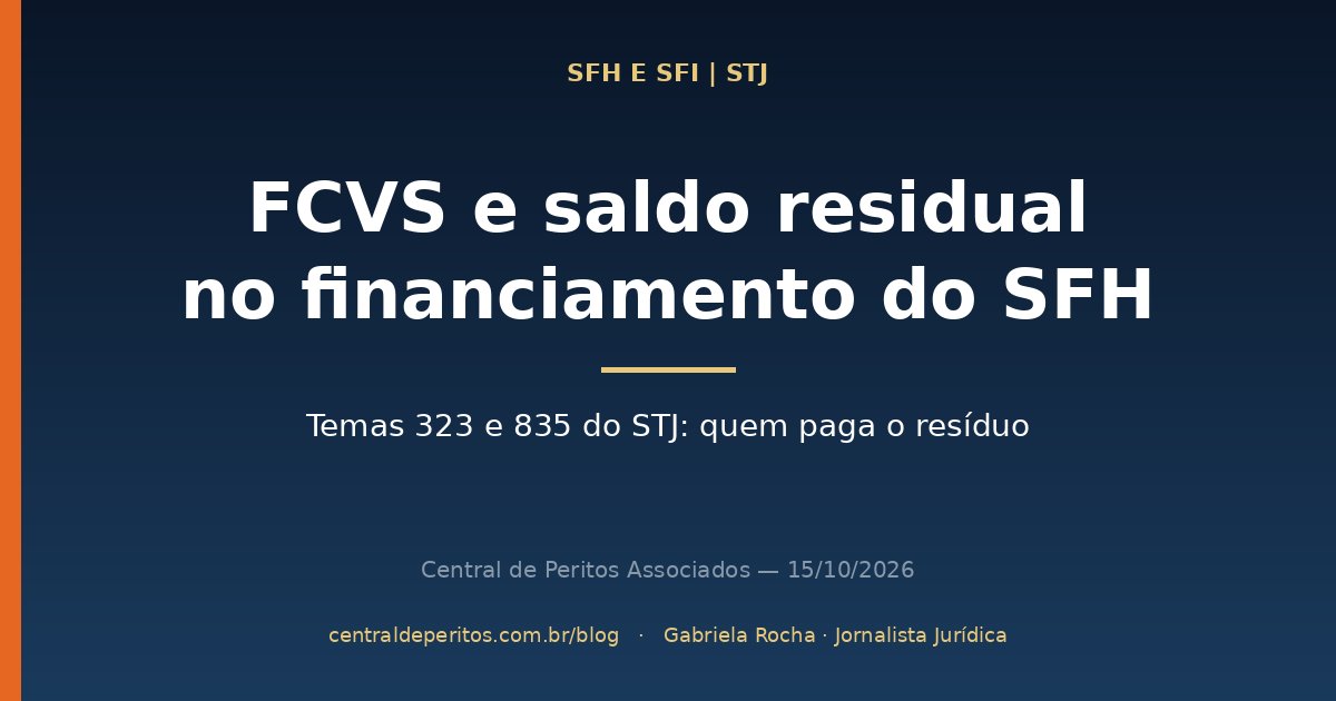Capa: FCVS e saldo residual no SFH, Tema 323 sobre segundo financiamento e Tema 835 sobre contratos sem cobertura, recursos repetitivos do STJ